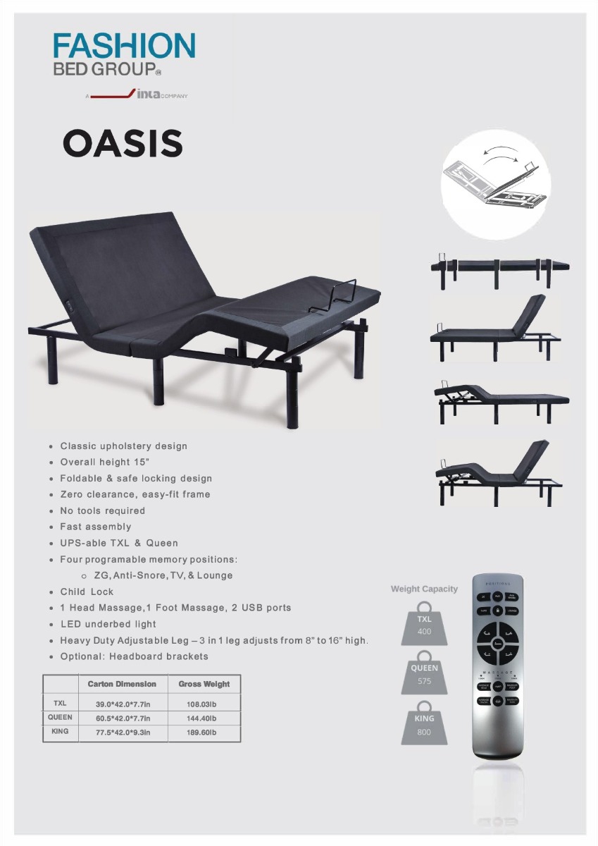 Fashion Bed Group Oasis Adjustable Base Spec