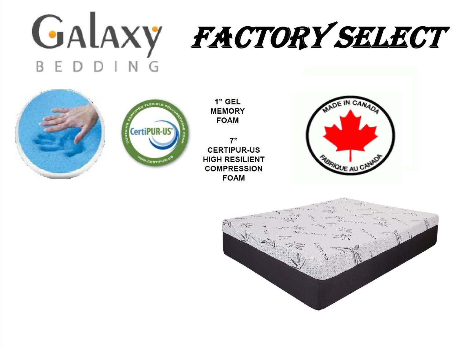 Galaxy 8 inch gel memory foam mattress factory select special specs