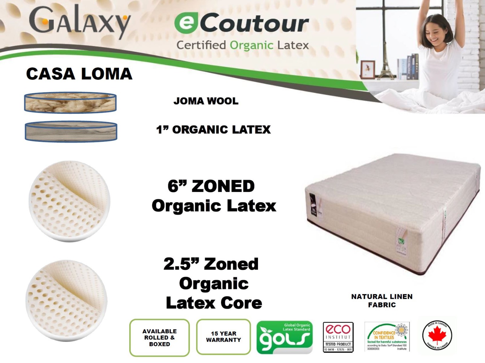 Galaxy eCoutour 100% Certified Organic Latex Firm Mattress Spec