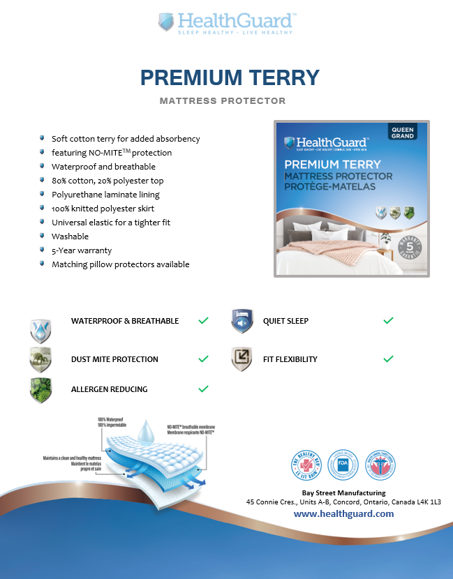Healthguard Premium Terry Mattress Protector Spec
