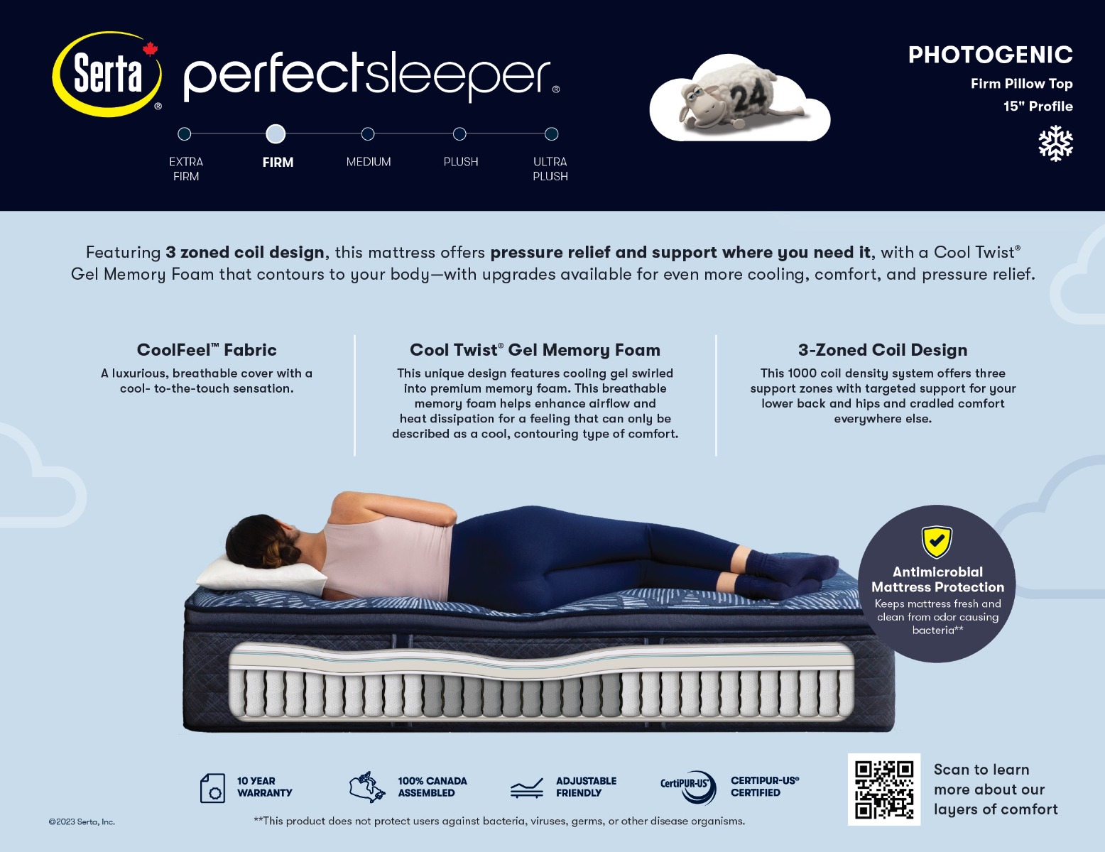 SERTA Perfect Sleeper Premium Pillow Top Firm Mattress 23 - Spec